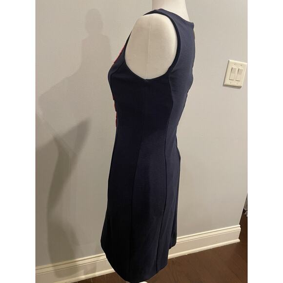 Lilly Pulitzer Sheath Dress XS 0 Navy Coral Sleeveless Embroidered Stretch Knee - Picture 5 of 12